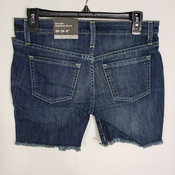 Mossimo Womens Shorts Sz 00 Boyfriend Raw Hem Dark Blue Denim Low Rise Destroyed - Picture 4 of 9